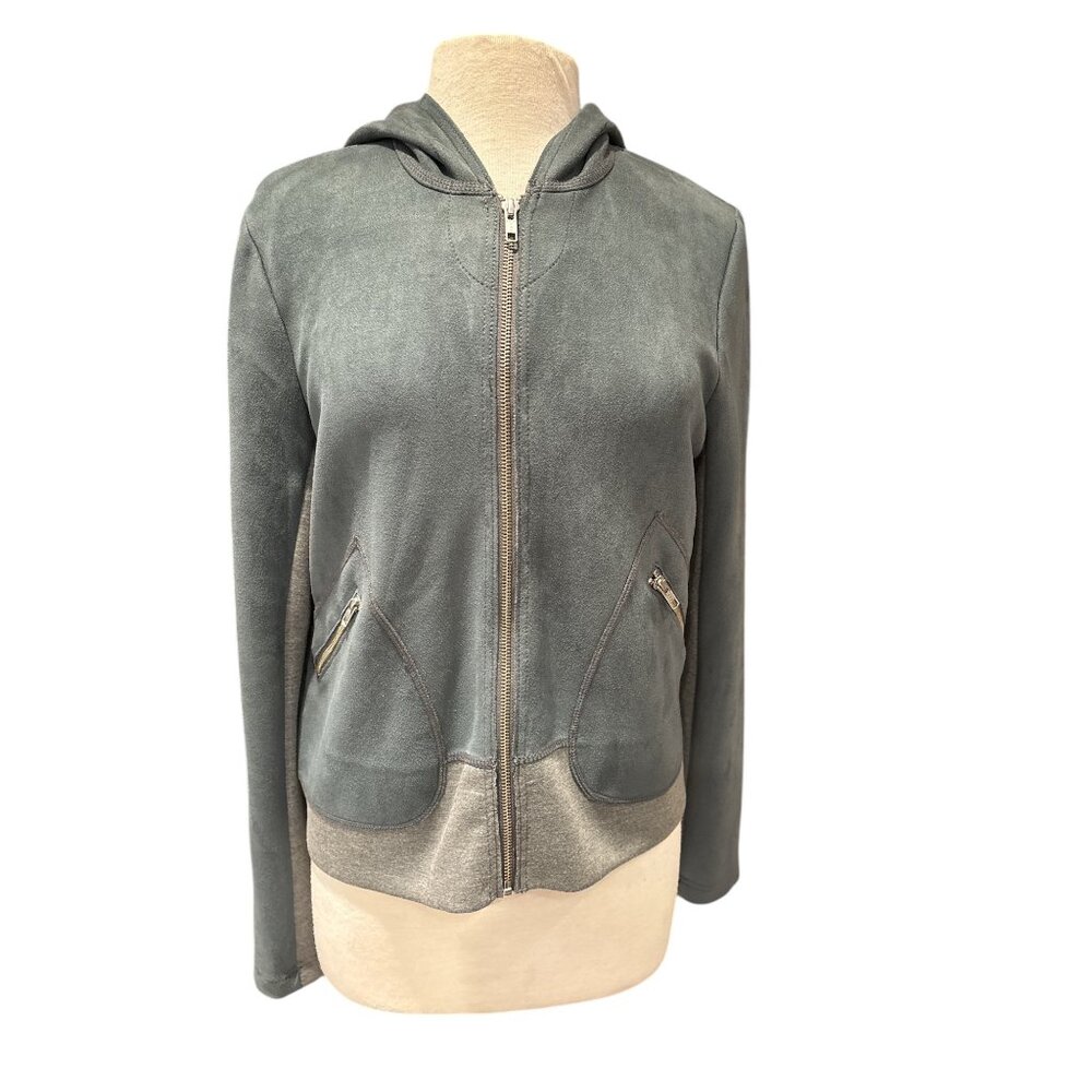 Level 99 Green Hooded Zip-Up Jacket With Gray Accents Long Sleeves & Zippered Po